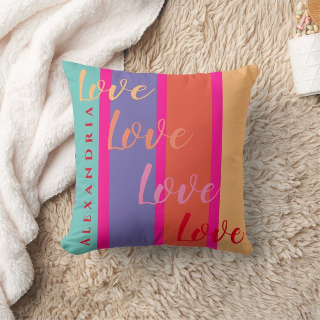 Personalized Love Script Colorful Throw Pillow (Blanket)