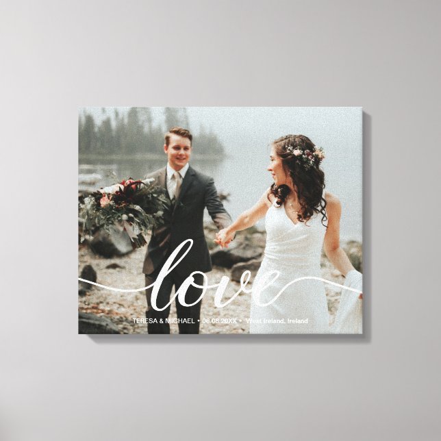 Personalized Love Script Wedding Photo Canvas Print (Front)