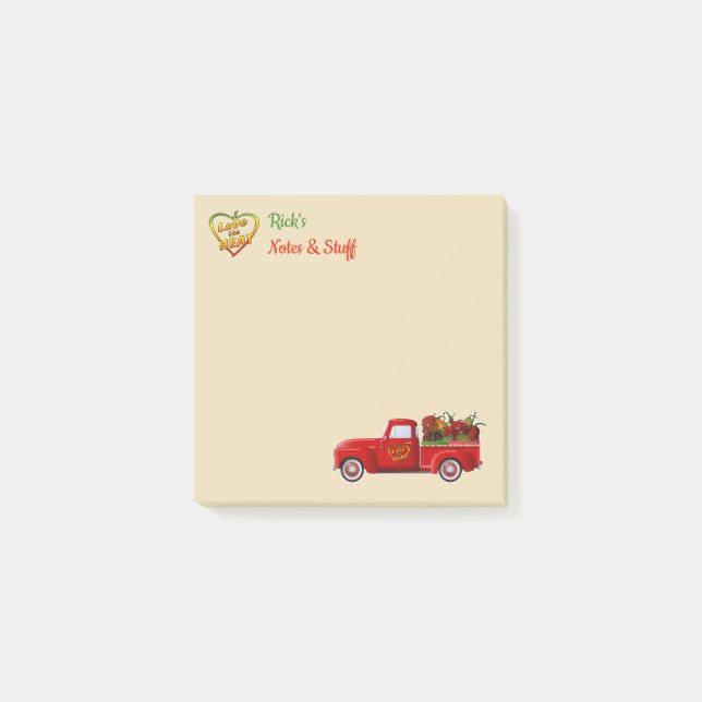 Personalized Love the Heat Little Red Truck Post-it Notes (Front)