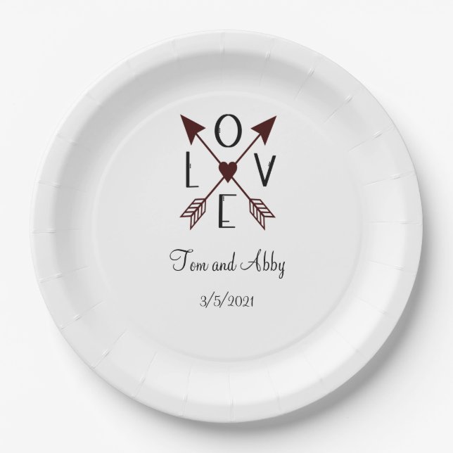 Personalized Love Wedding Engagement Bridal Shower Paper Plates (Front)