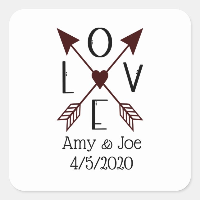 Personalized Love with Arrows Red and Black Square Sticker (Front)