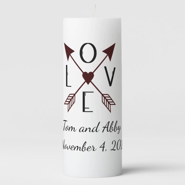 Personalized Love with Arrows Wedding Candle (Front)