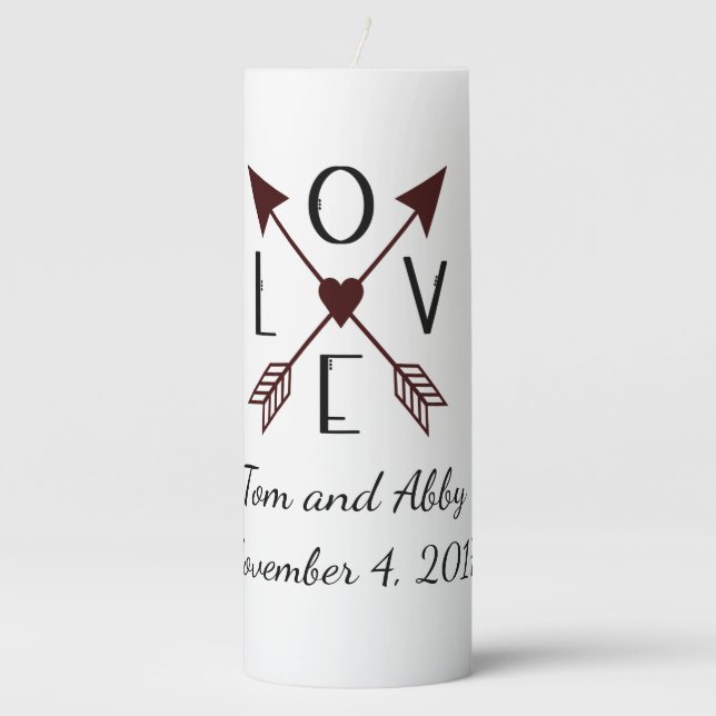 Personalized Love with Arrows Wedding Candle (Front)