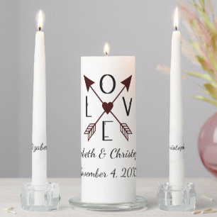 Personalized Love with Arrows Wedding  Unity Candle Set