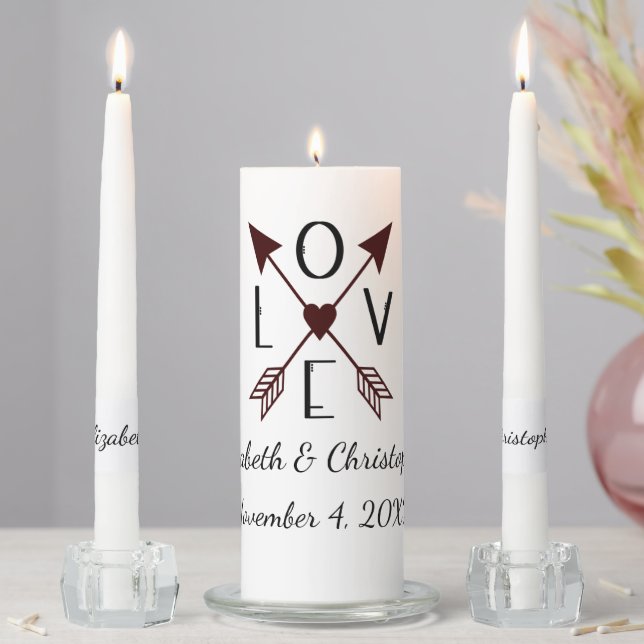 Personalized Love with Arrows Wedding  Unity Candle Set (In Situ)