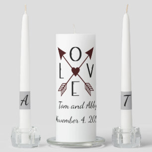 Personalized Love with Arrows Wedding Unity Candle Set