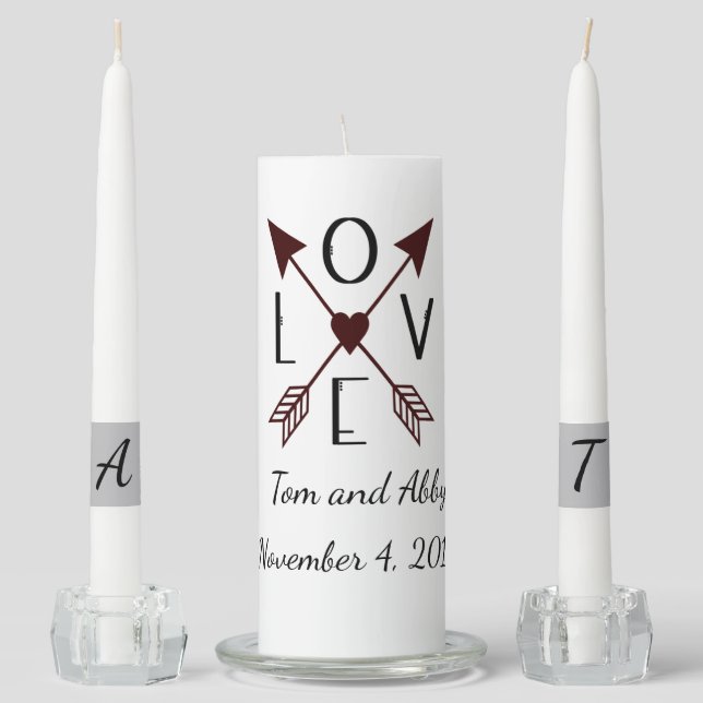 Personalized Love with Arrows Wedding Unity Candle Set (Front)