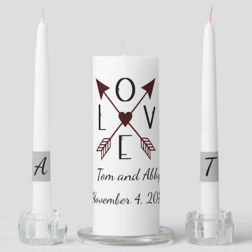 Personalized Love with Arrows Wedding Unity Unity Candle Set