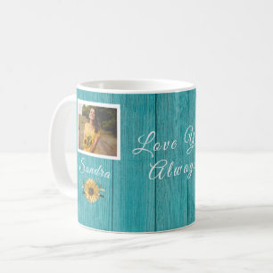 Personalized Love You Always   Sunflower Teal Coffee Mug
