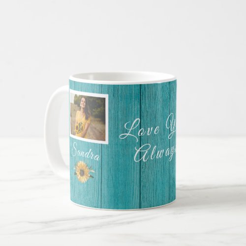 Personalized Love You Always  Sunflower Teal Coffee Mug