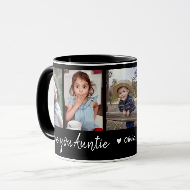Personalized Love You Auntie 5 Photo Collage Black Mug (Front Left)