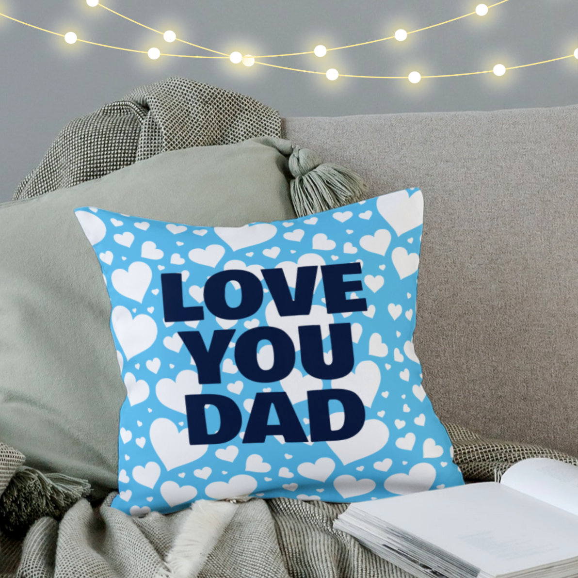 Personalized Love You Dad Father's Day Blue Throw Pillow