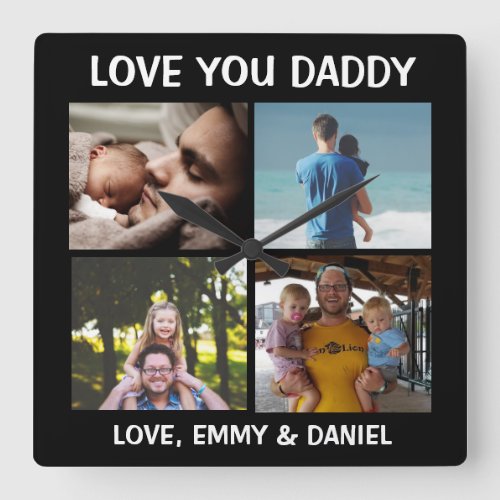 Personalized Love You Daddy Photo   Square Wall Clock