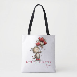 Personalized Love You Fur-Ever Cat & Balloons Tote Bag
