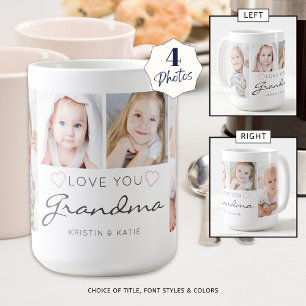 Personalized LOVE YOU GRANDMA 4 Photo Script Coffee Mug