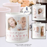Personalized LOVE YOU GRANDMA 4 Photo Script Coffee Mug<br><div class="desc">Create a keepsake photo mug for a grandmother featuring 4 pictures and titled LOVE YOU GRANDMA (or your nickname for her) in a modern handwritten script typography accented with a heart and names and/or your custom message in your choice of text, graphics and background colors to coordinate with your photos...</div>