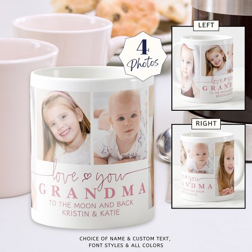 Personalized LOVE YOU GRANDMA 4 Photo Script Coffee Mug