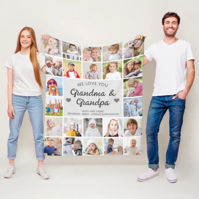 Personalized Love You Grandma and Grandpa 24 Photo Fleece Blanket | Zazzle