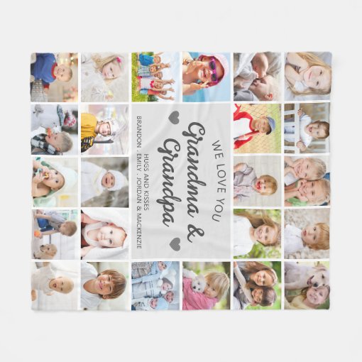 Personalized Love You Grandma and Grandpa 24 Photo Fleece Blanket | Zazzle