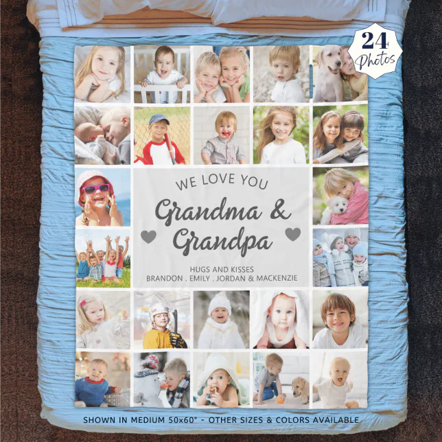 Personalized Love You Grandma and Grandpa 24 Photo Fleece Blanket | Zazzle