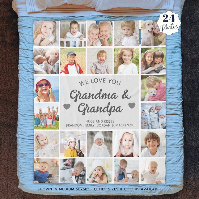Personalized Love You Grandma and Grandpa 24 Photo Fleece Blanket (Creator Uploaded)