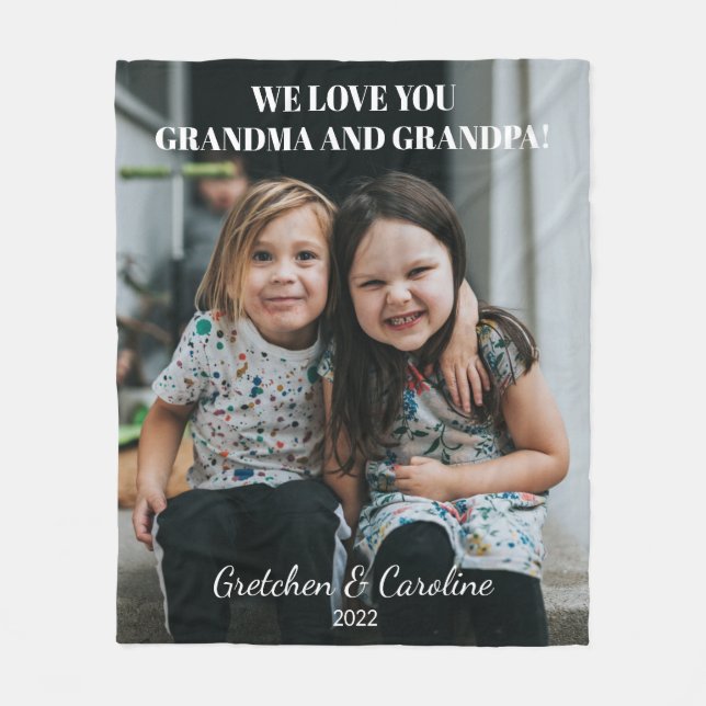 Personalized Love You Grandma and Grandpa Photo  Fleece Blanket (Front)