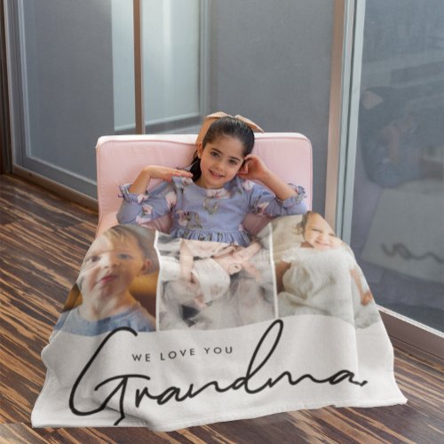 Personalized love you Grandma Grandkids photos Fleece Blanket