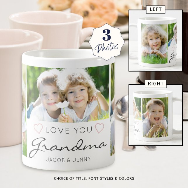 Personalized LOVE YOU GRANDMA Handwritten 3 Photo Coffee Mug (Creator Uploaded)