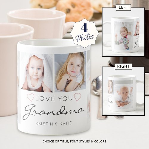 Personalized LOVE YOU GRANDMA Handwritten 4 Photo Coffee Mug