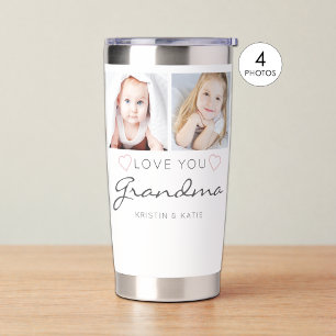 Personalized LOVE YOU GRANDMA Handwritten 4 Photo Insulated Tumbler