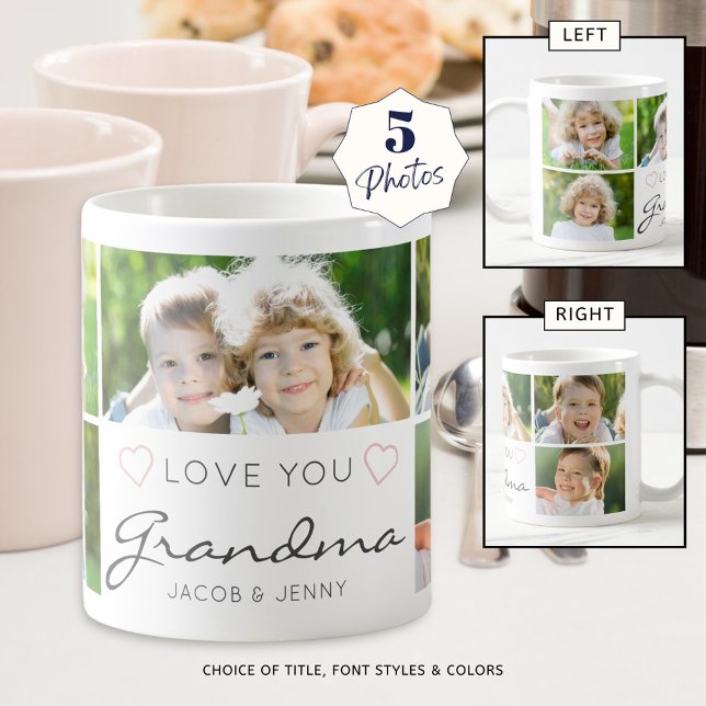 Personalized LOVE YOU GRANDMA Handwritten 5 Photo Coffee Mug (Creator Uploaded)