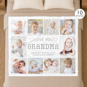 Personalized Love You Grandma Hearts 10 Photo Fleece Blanket