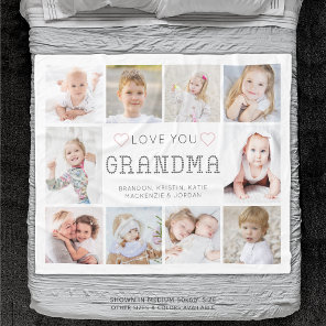 Personalized Love You Grandma Hearts 10 Photo Fleece Blanket