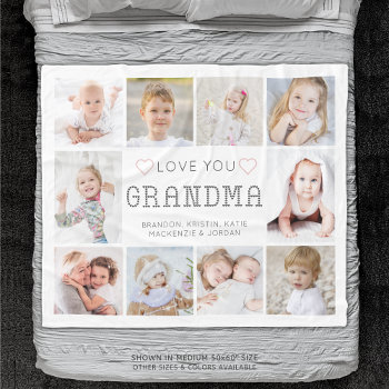 Personalized Love You Grandma Hearts 10 Photo Fleece Blanket by MakeItAboutYou at Zazzle