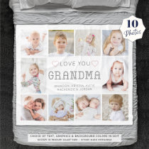 Personalized Love You Grandma Hearts 10 Photo Fleece Blanket