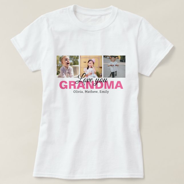 Personalized Love You Grandma Photo Collage T-Shirt (Design Front)