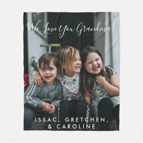 Personalized Love You Grandma Photo Handwritten Fleece Blanket