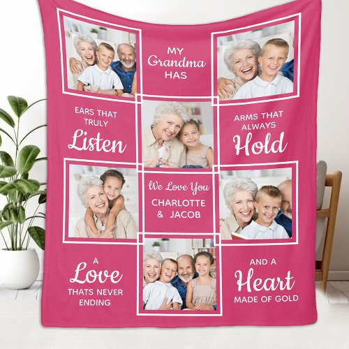 Personalized Love You Grandma Unique Photo Collage Fleece Blanket
