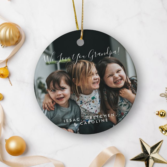 Personalized Love You Grandpa Photo Handwritten  Ceramic Ornament (Creator Uploaded)