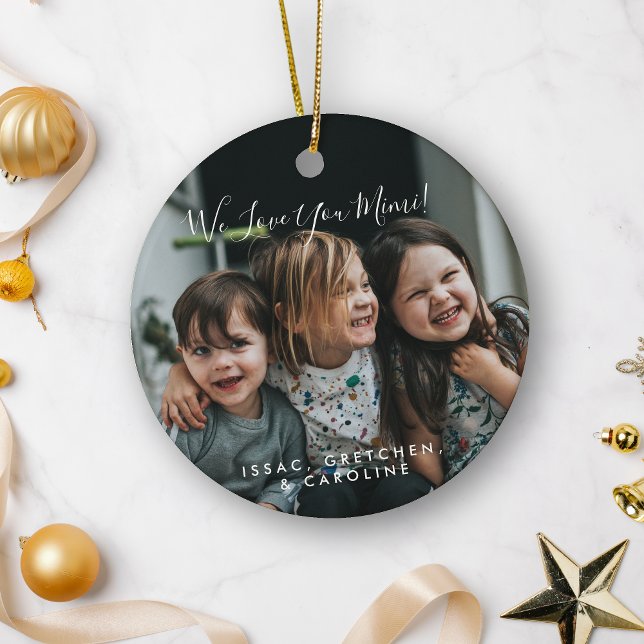 Personalized Love You Mimi Photo Handwritten  Ceramic Ornament (Creator Uploaded)