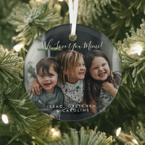 Personalized Love You Mimi Photo Handwritten  Glass Ornament