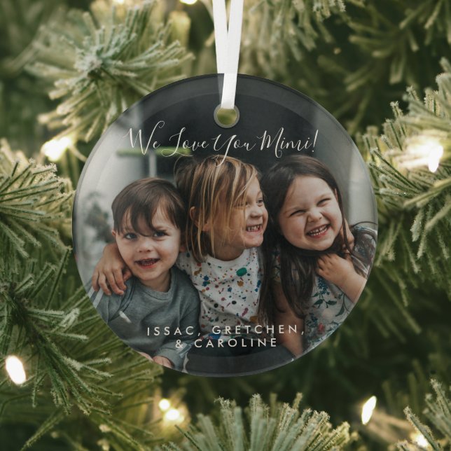 Personalized Love You Mimi Photo Handwritten  Glass Ornament (Insitu)