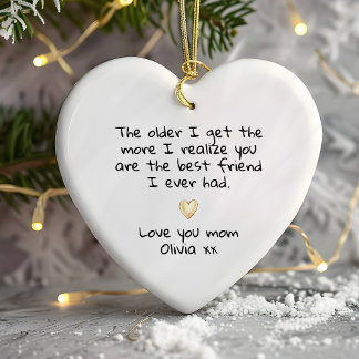 Personalized Love You Mom Gold Heart Best Friend Ceramic Ornament