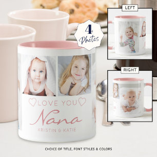 Personalized LOVE YOU NANA 4 Photo Pink Mug