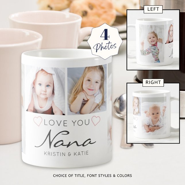 Personalized LOVE YOU NANA Handwritten 4 Photo Coffee Mug (Creator Uploaded)