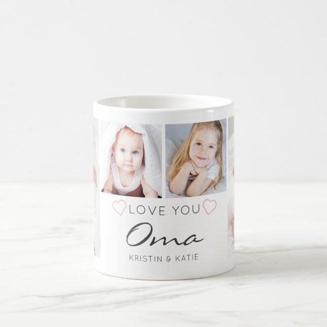 Personalized LOVE YOU OMA Handwritten 4 Photo Coffee Mug (Center)