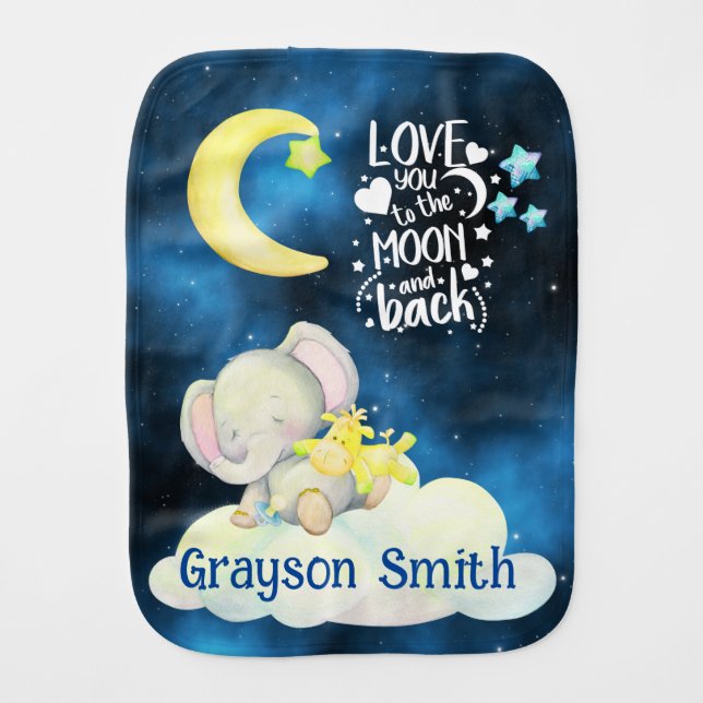 personalized love you to the moon baby burp cloth (Front)