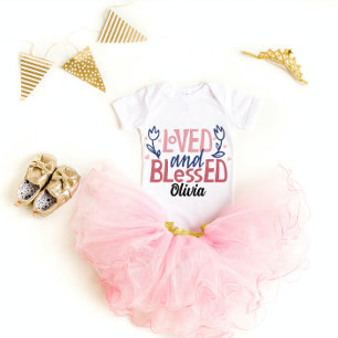 Personalized Loved and Blessed Girl Baby Bodysuit