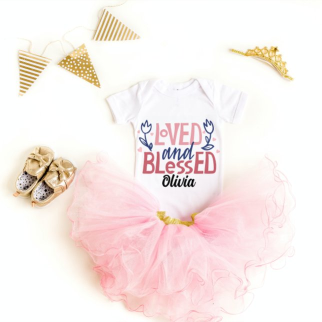 Personalized Loved and Blessed Girl Baby Bodysuit (Personalized Loved Blessed Baby Bodysuit)