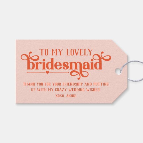 Personalized Lovely Bridesmaid Wedding Day Gift Tags